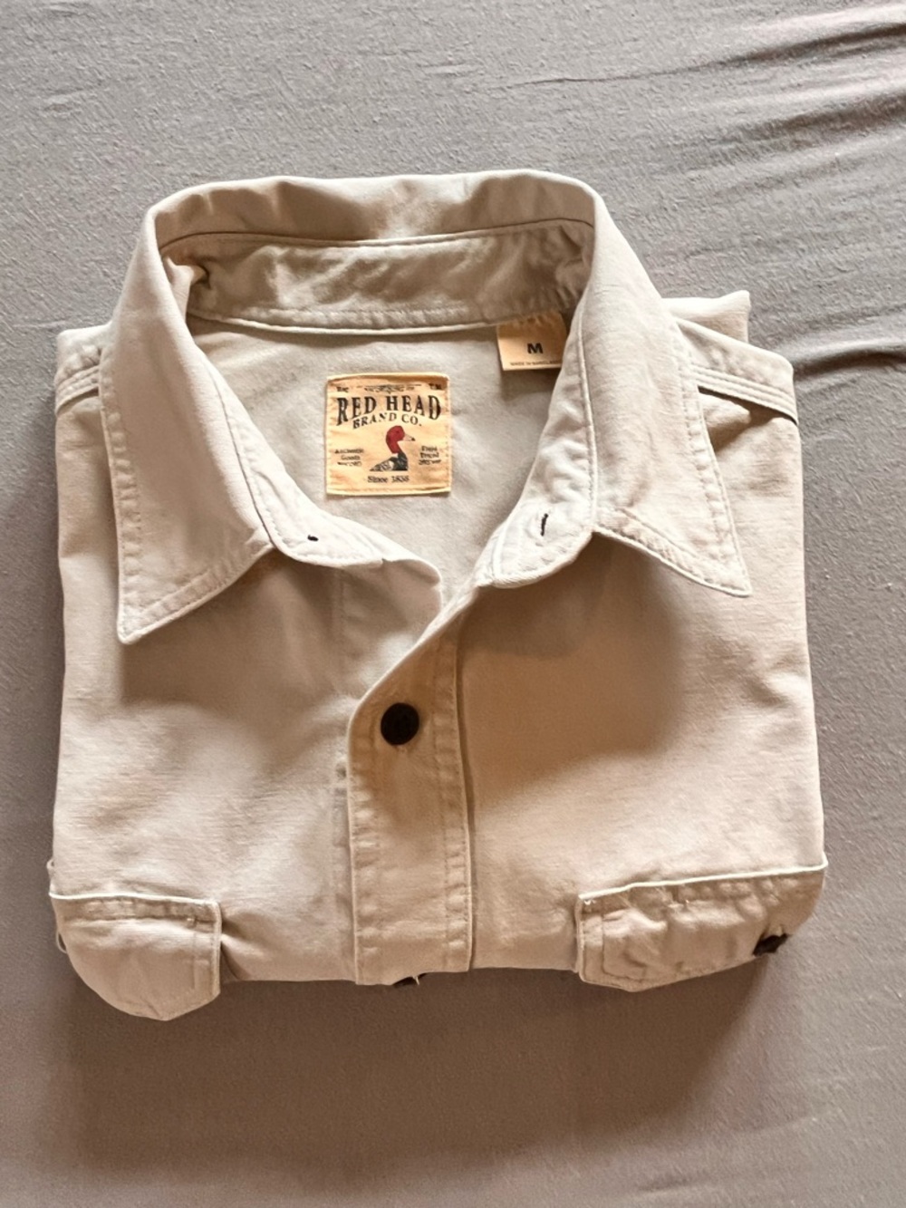 Vintage RedHead Light Khaki Sz M Casual Button-Down 100%Cotton ShortSleeve Shirt